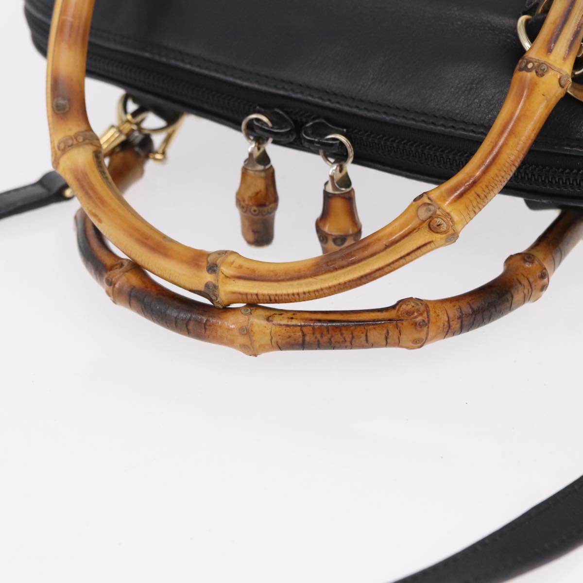 GUCCI Bamboo Hand Bag Leather 2way Black Gold 000 904 0290 Auth 205223