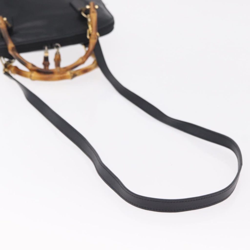GUCCI Bamboo Hand Bag Leather 2way Black Gold 000 904 0290 Auth 205223