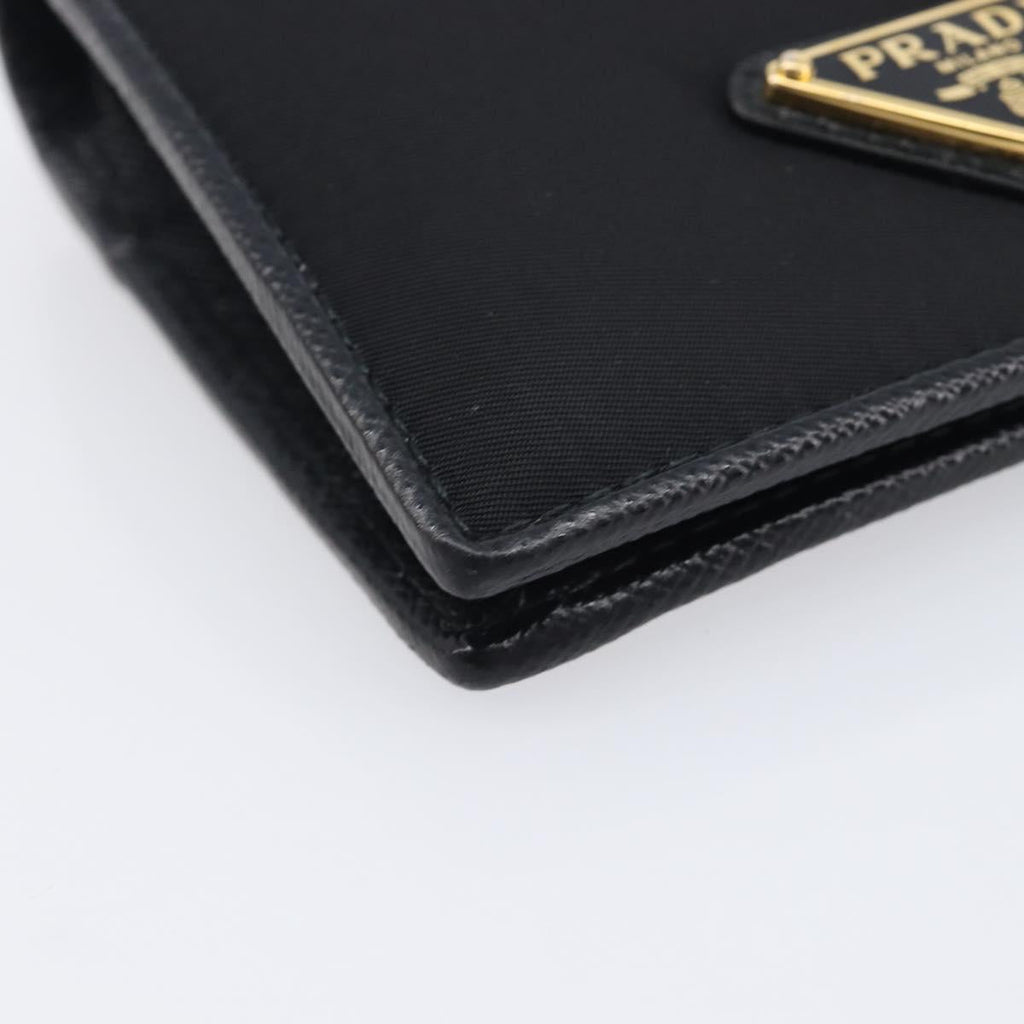 PRADA Bifold Wallet Nylon Black Gold Auth 205242M