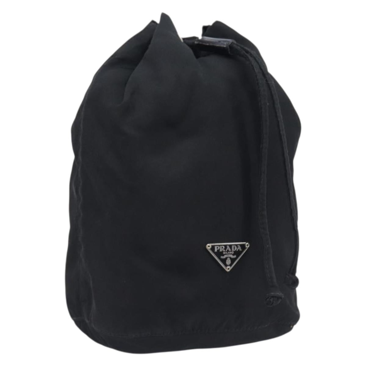 PRADA Purse Pouch Nylon Black Silver Auth 205450A