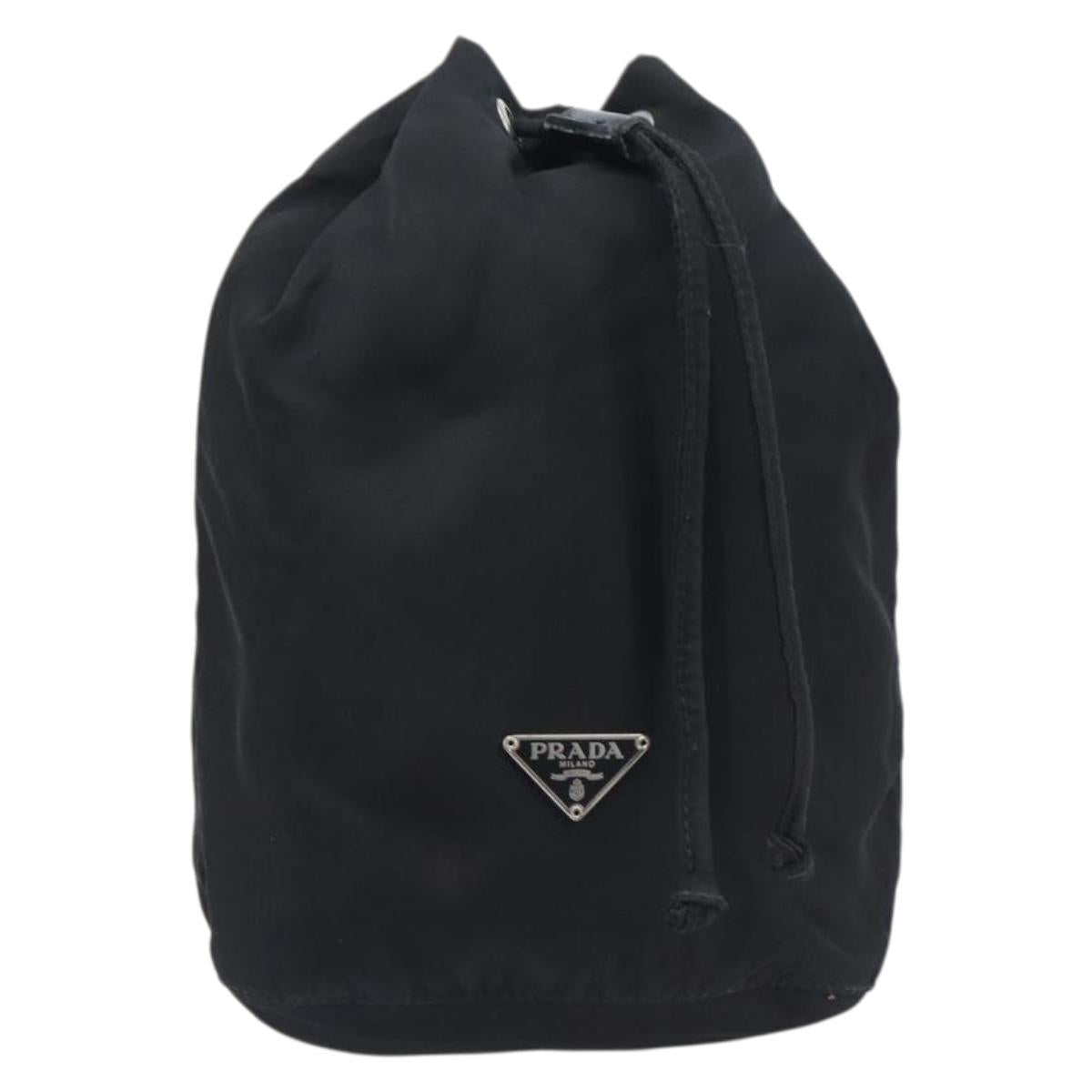 PRADA Purse Pouch Nylon Black Silver Auth 205450A