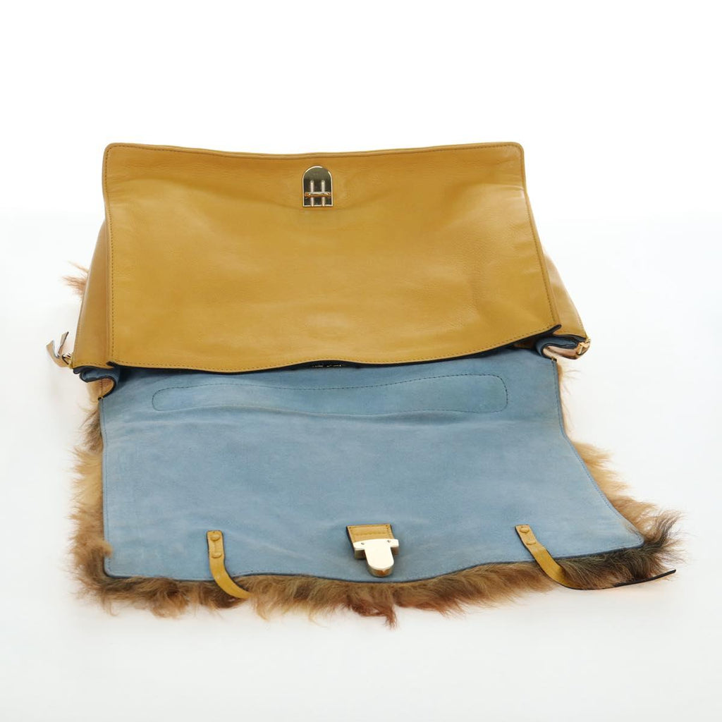 PRADA Shoulder Bag Fur 2way Yellow Gold Auth 205953M