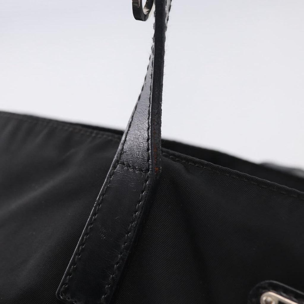PRADA Tote Bag Nylon Black Silver Auth 206115V