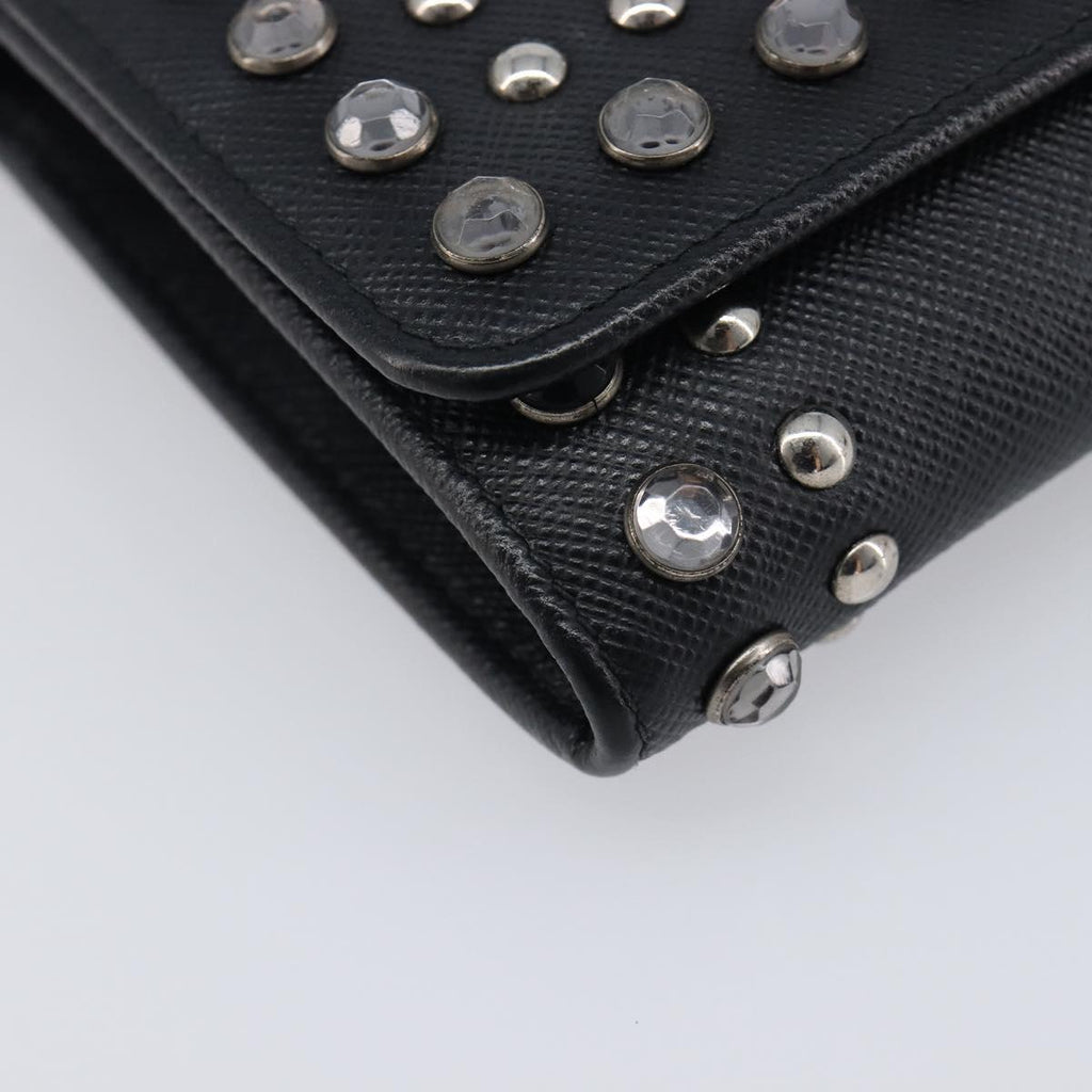 PRADA Shoulder Wallet Safiano leather Black Silver Auth 206147V