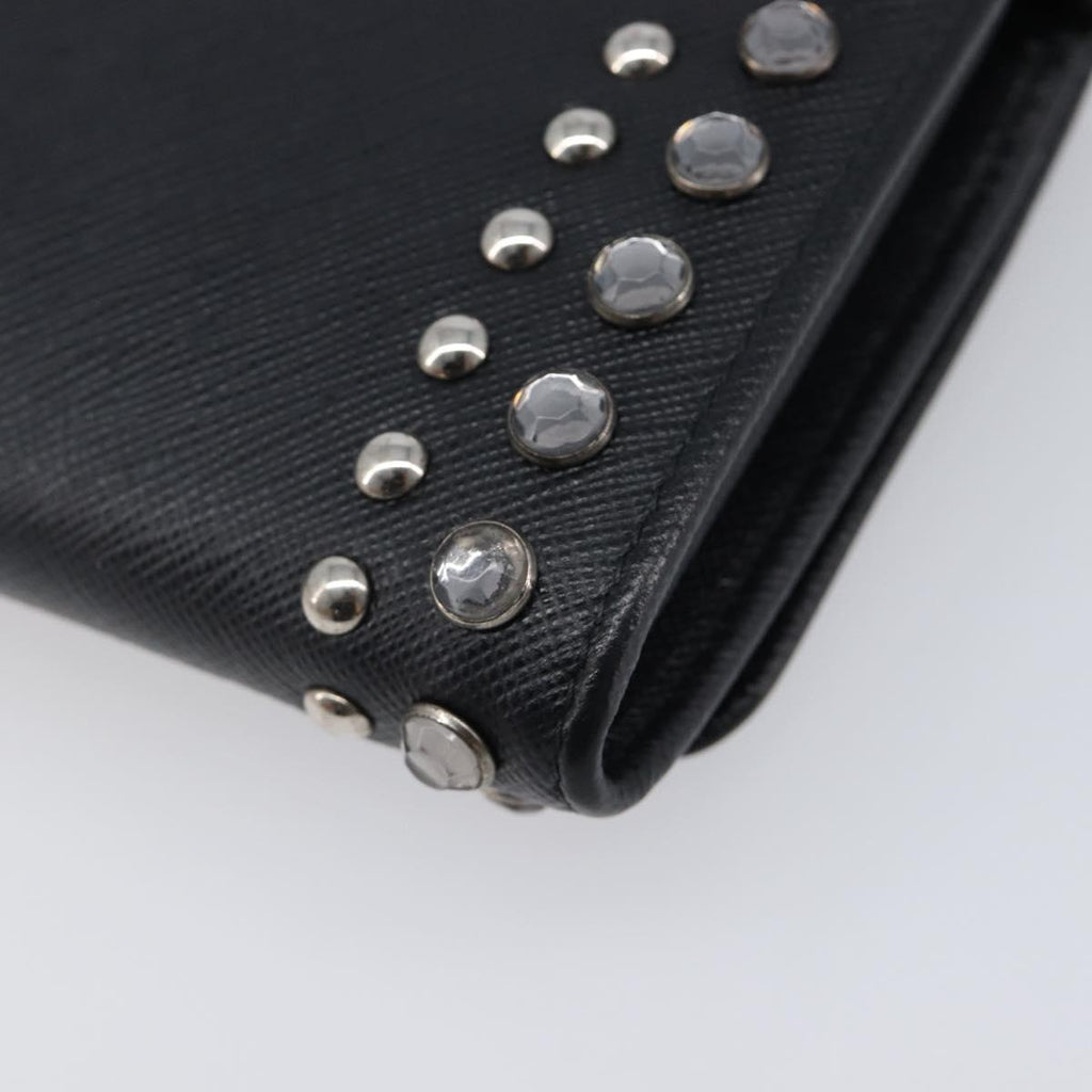 PRADA Shoulder Wallet Safiano leather Black Silver Auth 206147V