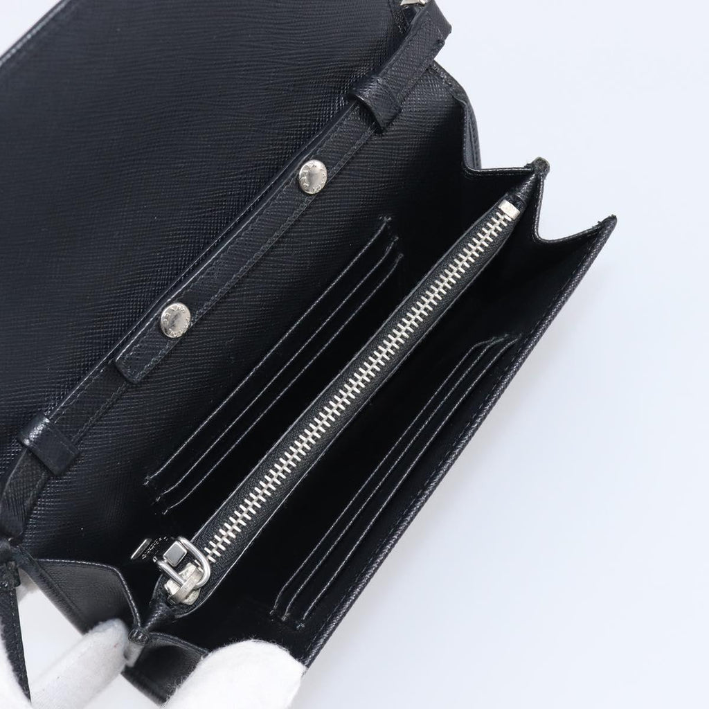 PRADA Shoulder Wallet Safiano leather Black Silver Auth 206147V