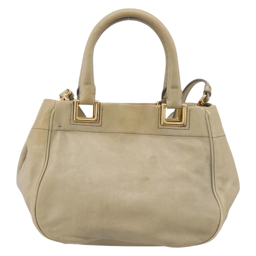 PRADA Hand Bag Leather 2way Beige Gold Auth 206241A