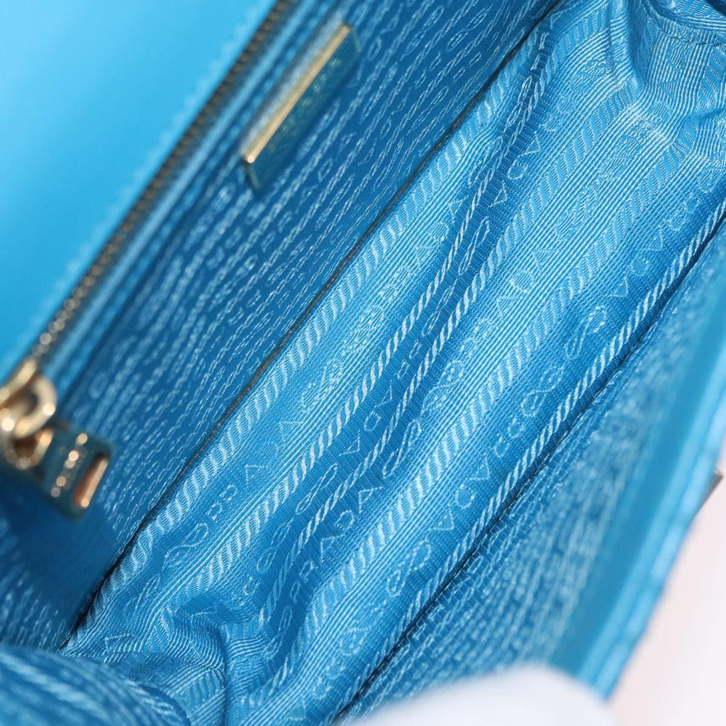 PRADA Chain Shoulder Bag Leather Blue Gold Auth 206268V