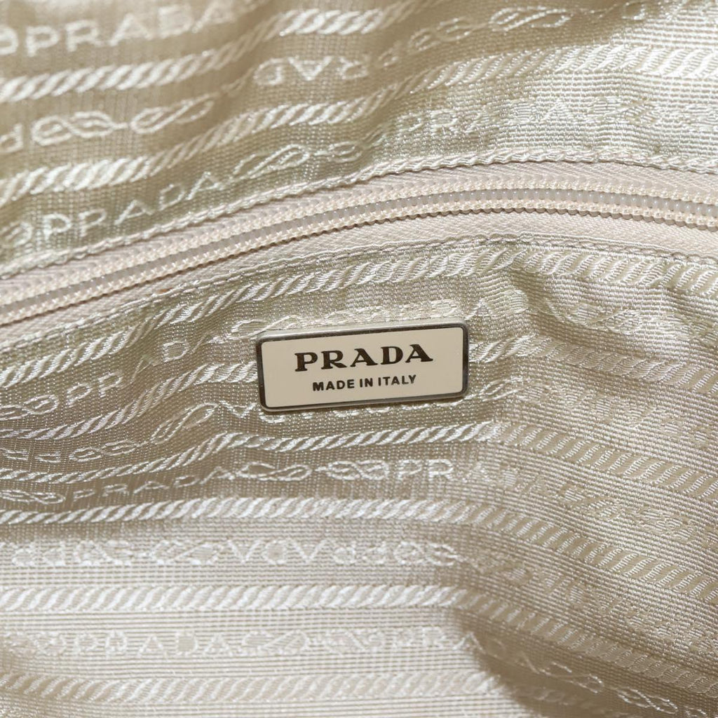 PRADA Tote Bag Nylon Beige Silver Auth 206281A