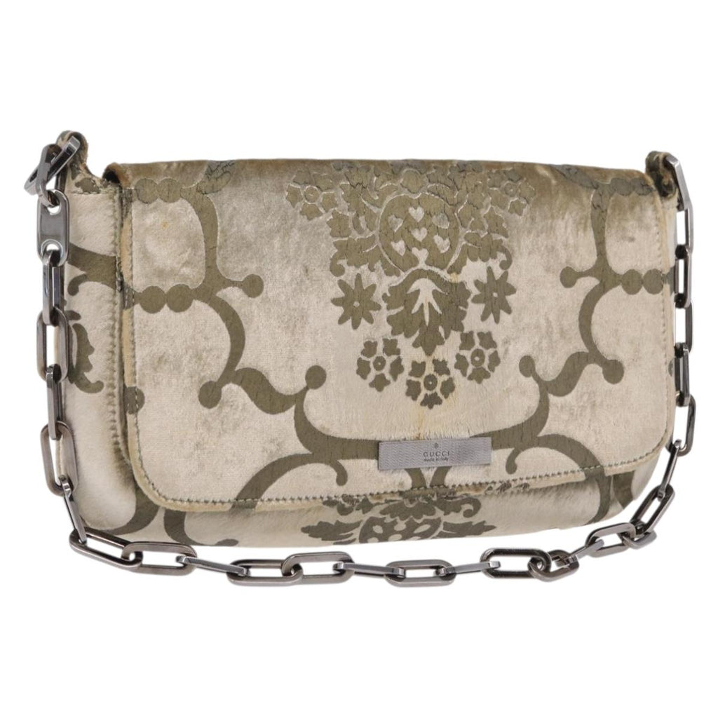GUCCI Shoulder Bag Velor Beige Silver 001 3829 Auth 206290A
