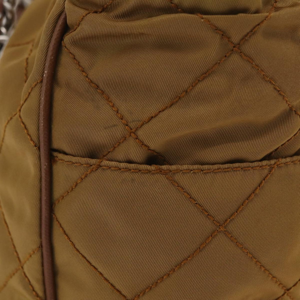 PRADA Chain Tote Bag Nylon Brown Silver Auth 206291