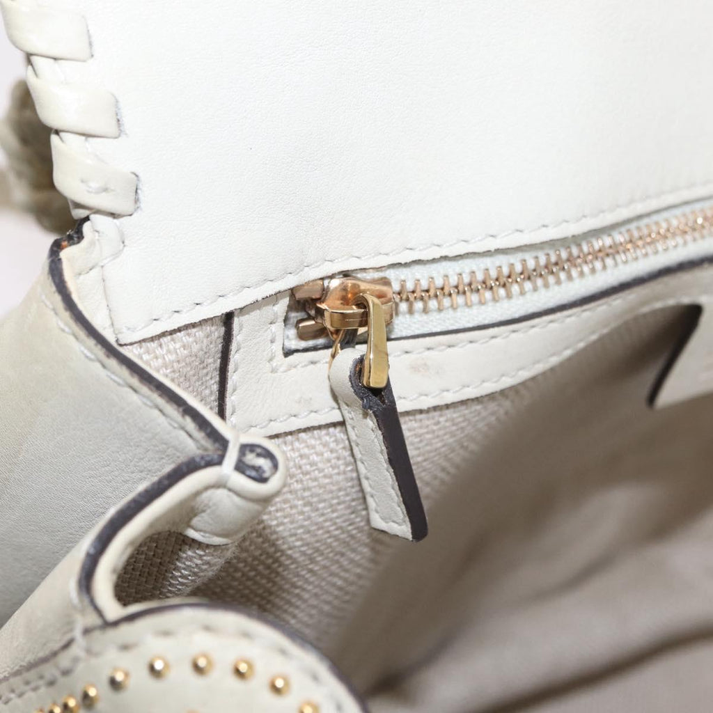 GUCCI New Bamboo Hand Bag Leather 2way Ivory Gold 263970 Auth 206395M