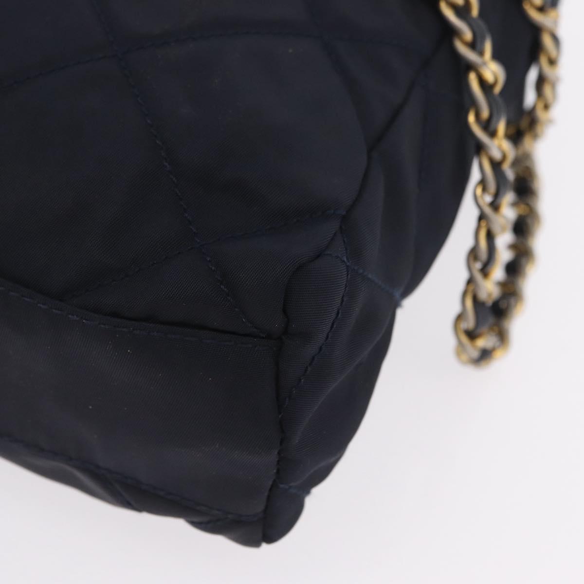PRADA Chain Shoulder Bag Nylon Navy Gold Auth 206423
