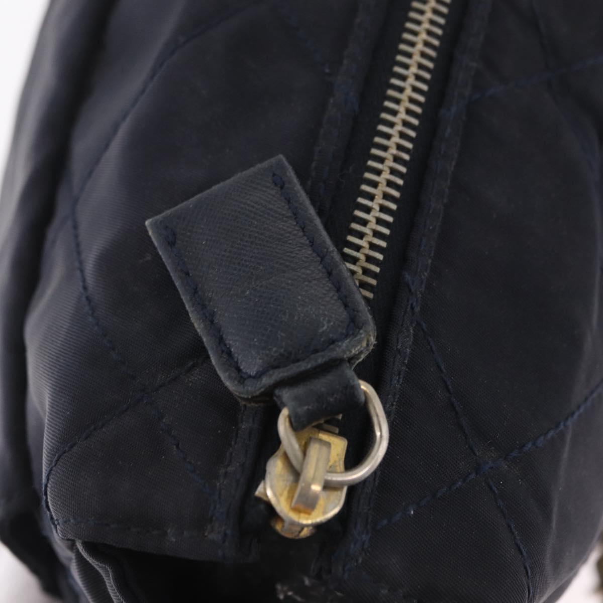 PRADA Chain Shoulder Bag Nylon Navy Gold Auth 206423