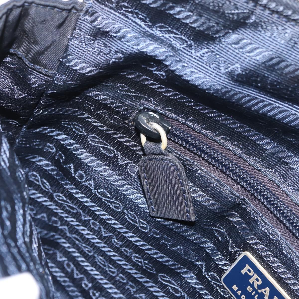 PRADA Chain Shoulder Bag Nylon Navy Gold Auth 206423