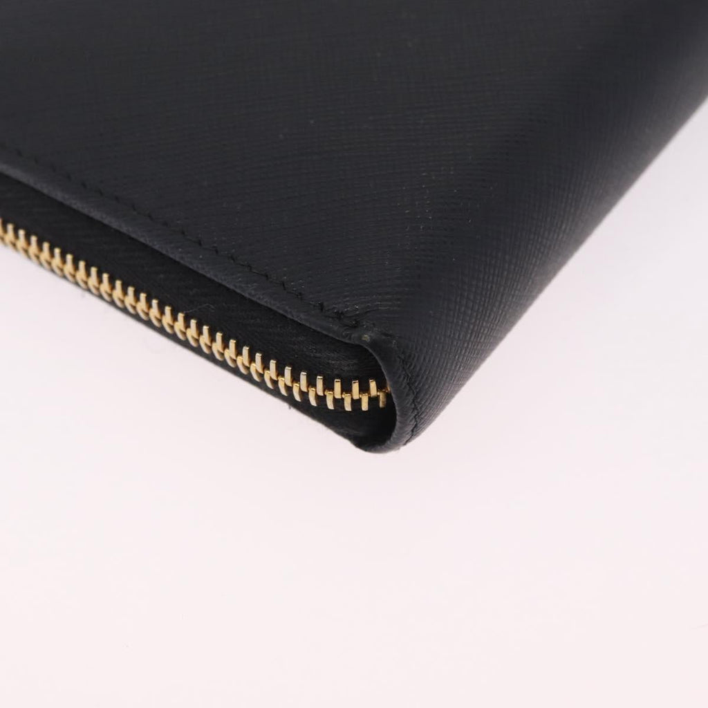 PRADA Long Wallet Safiano Leather Black Gold Auth 206459