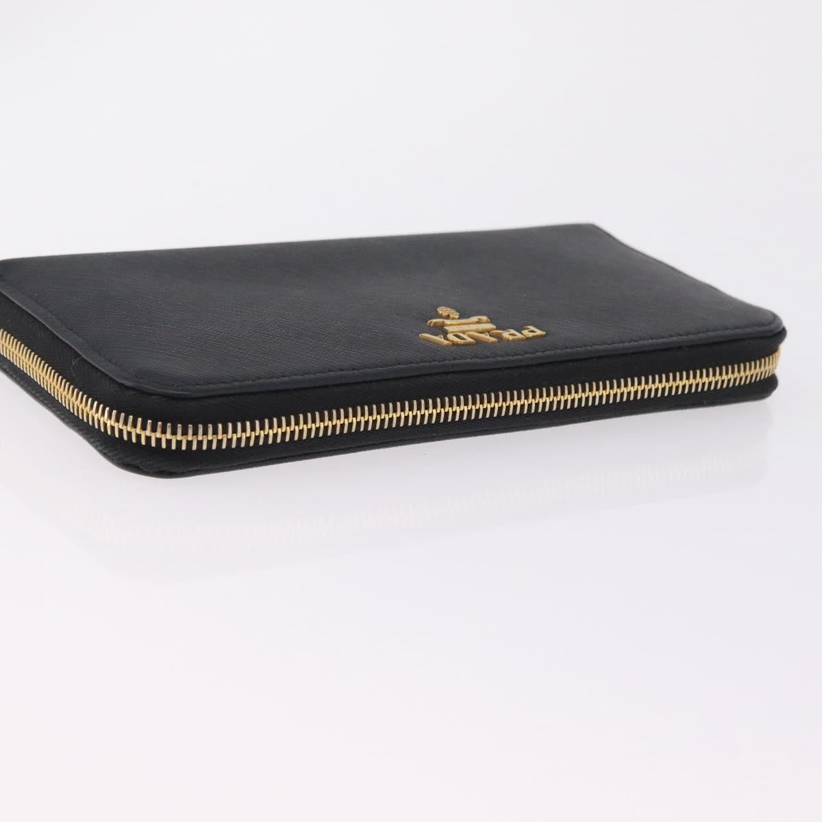 PRADA Long Wallet Safiano Leather Black Gold Auth 206459