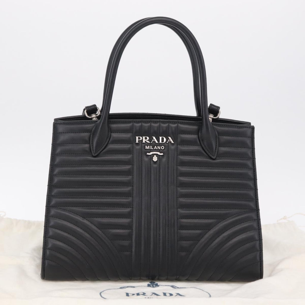 PRADA Hand Bag Leather 2way Black Silver Auth 206472M