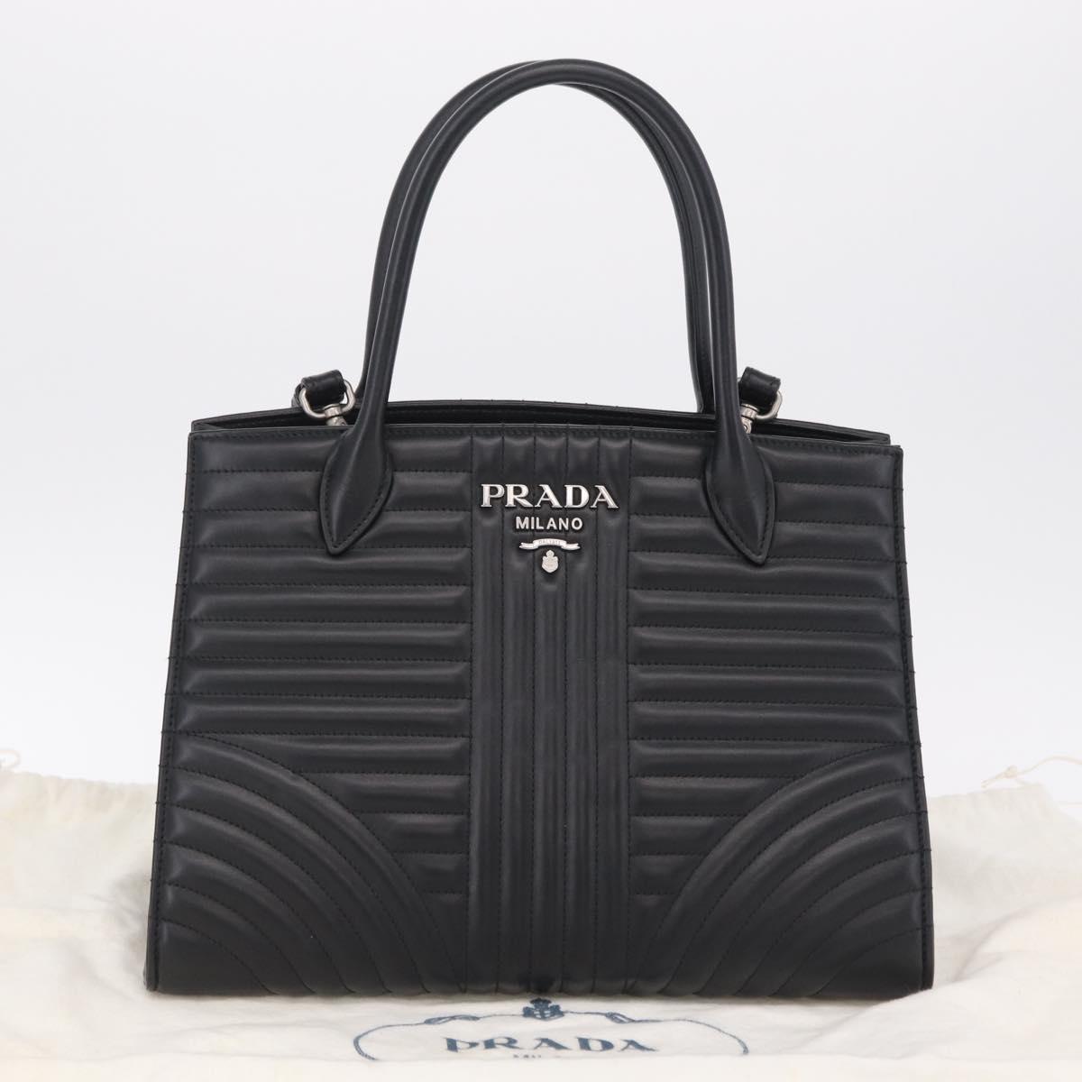 PRADA Hand Bag Leather 2way Black Silver Auth 206472M