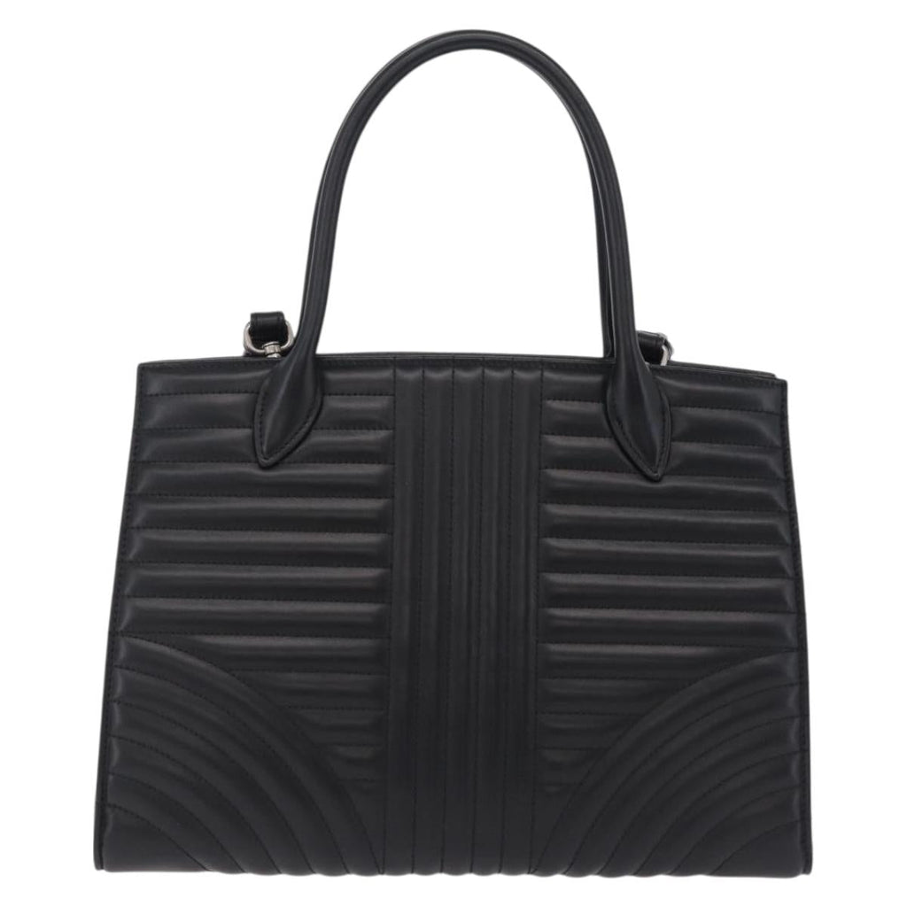PRADA Hand Bag Leather 2way Black Silver Auth 206472M