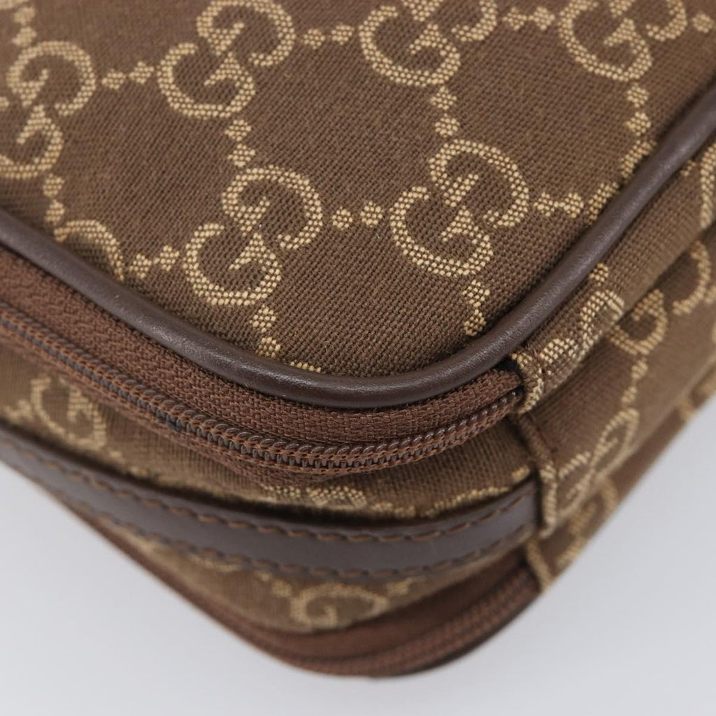 GUCCI GG Canvas Pouch Brown Silver Auth 206495