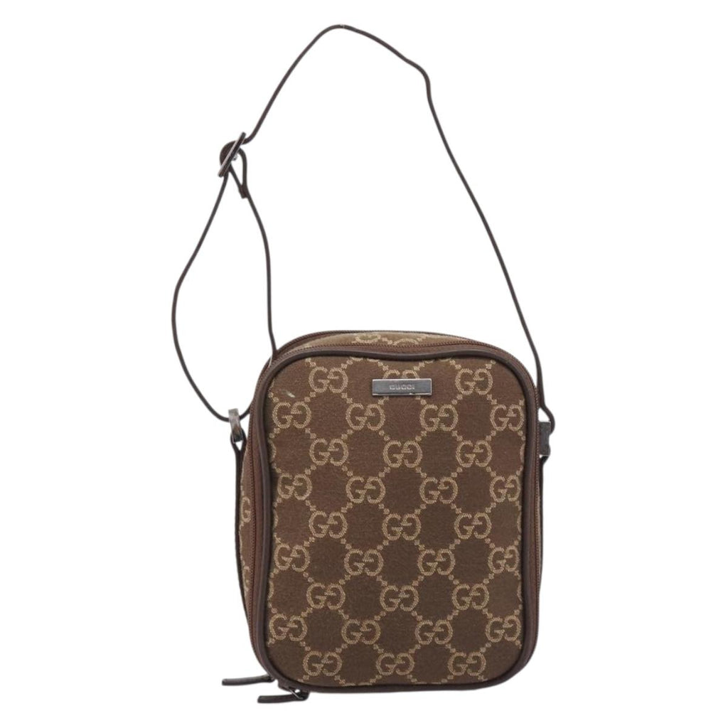 GUCCI GG Canvas Pouch Brown Silver Auth 206495