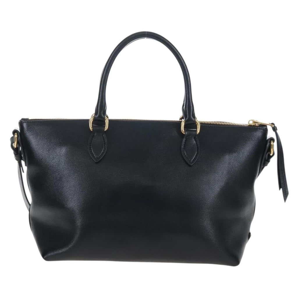 PRADA Hand Bag Leather 2way Black Gold Auth 206508M