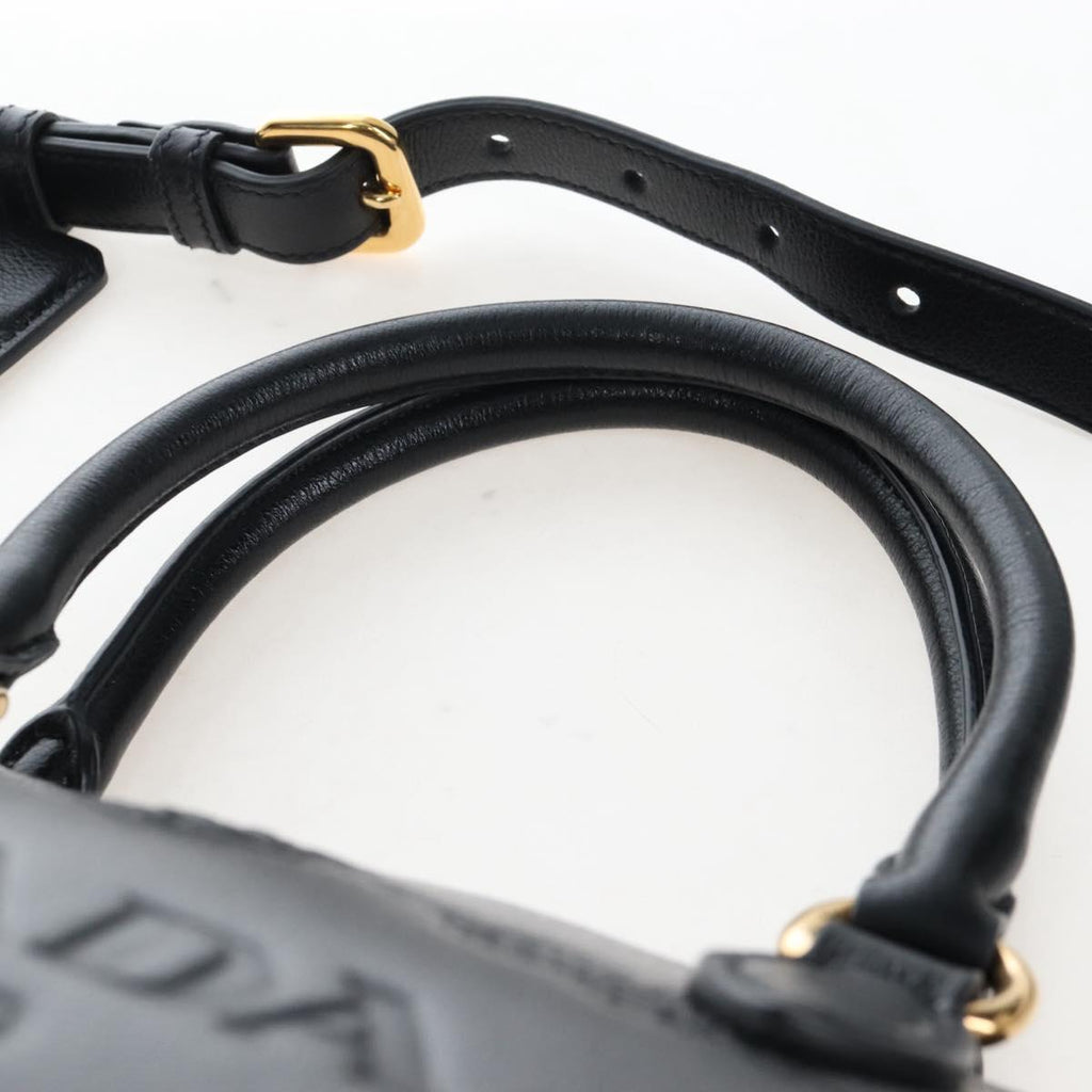 PRADA Hand Bag Leather 2way Black Gold Auth 206508M