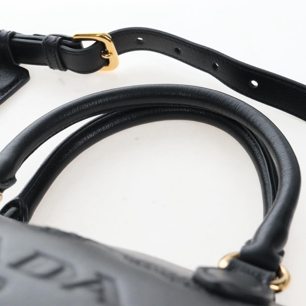 PRADA Hand Bag Leather 2way Black Gold Auth 206508M