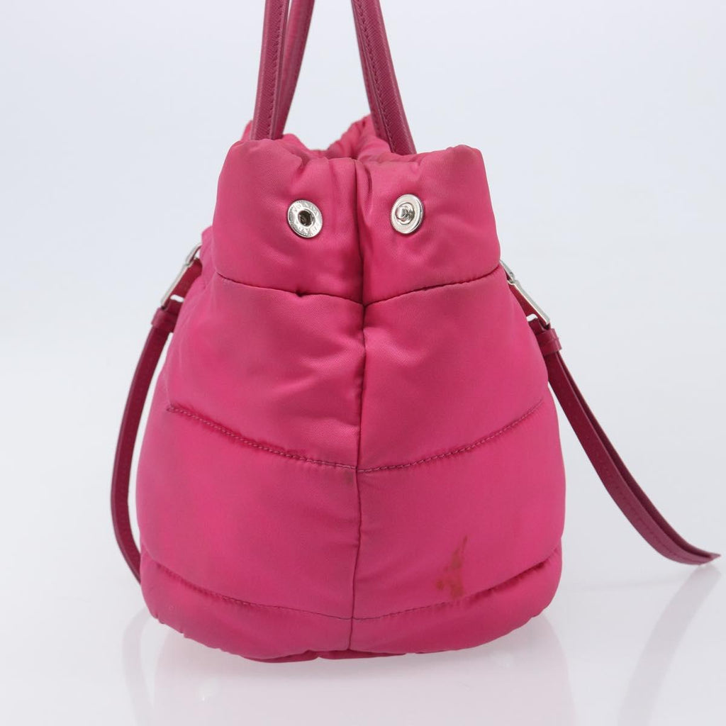 PRADA Hand Bag Nylon Pink Silver Auth 206524A
