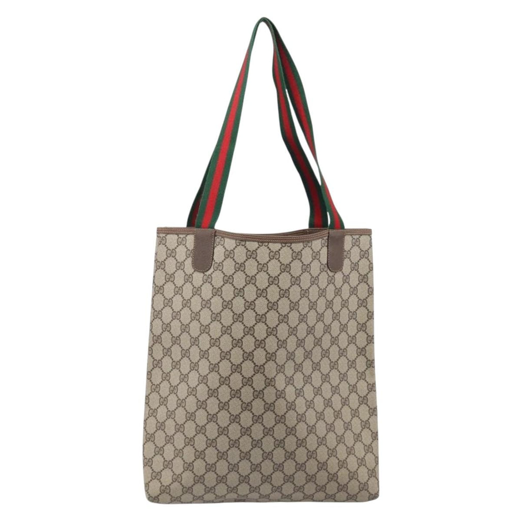 GUCCI GG Supreme Web Sherry Line Tote Bag PVC Beige Gold 89 02 003 Auth 206532A