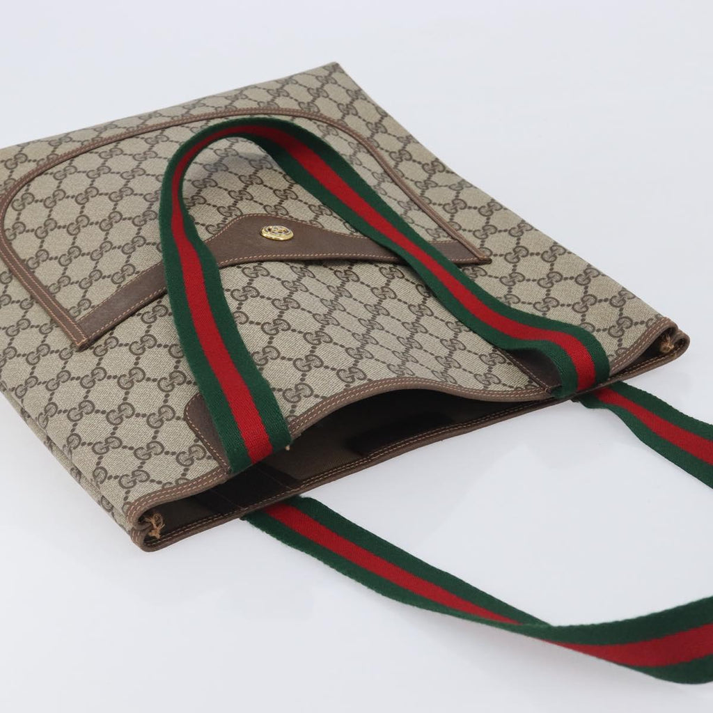 GUCCI GG Supreme Web Sherry Line Tote Bag PVC Beige Gold 89 02 003 Auth 206532A