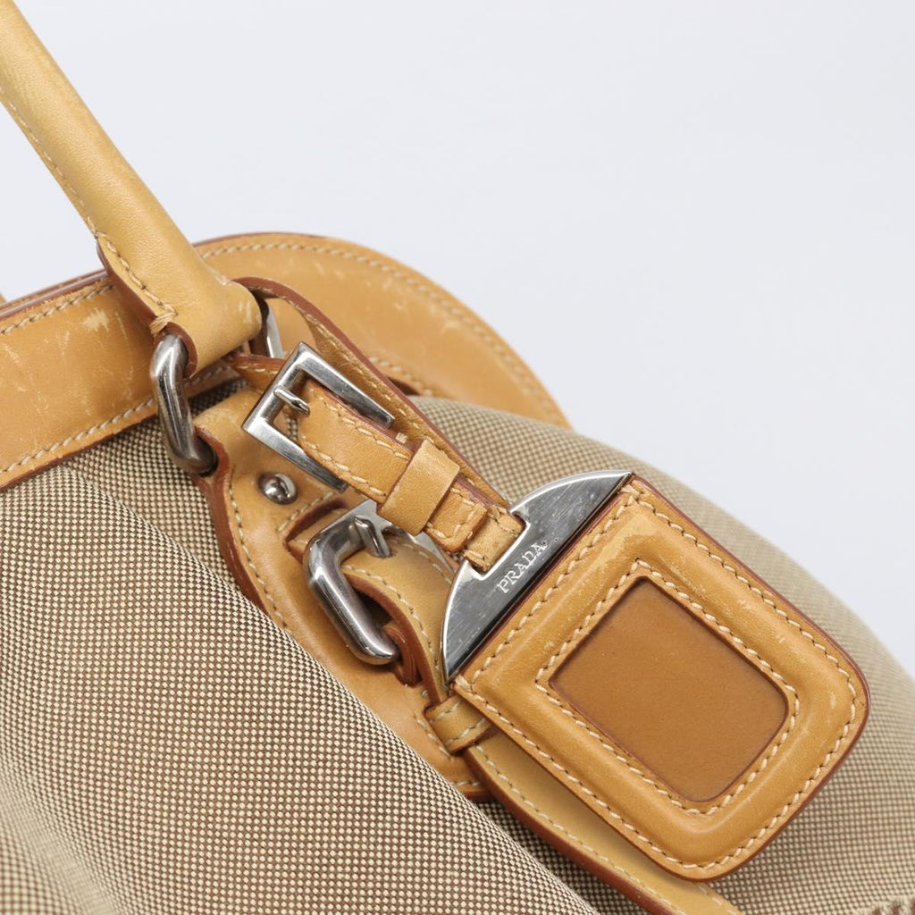PRADA Hand Bag Canvas Beige Silver Auth 206536