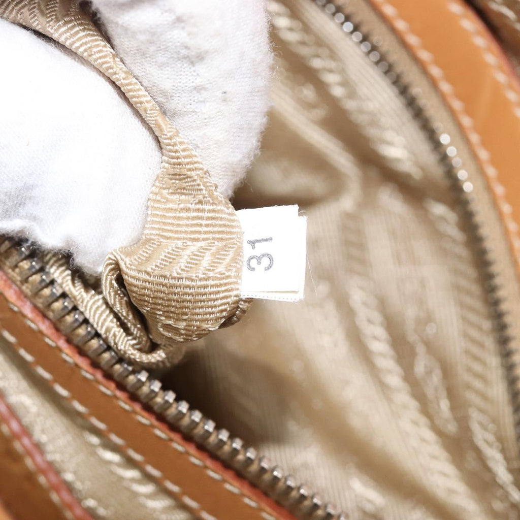 PRADA Hand Bag Canvas Beige Silver Auth 206536