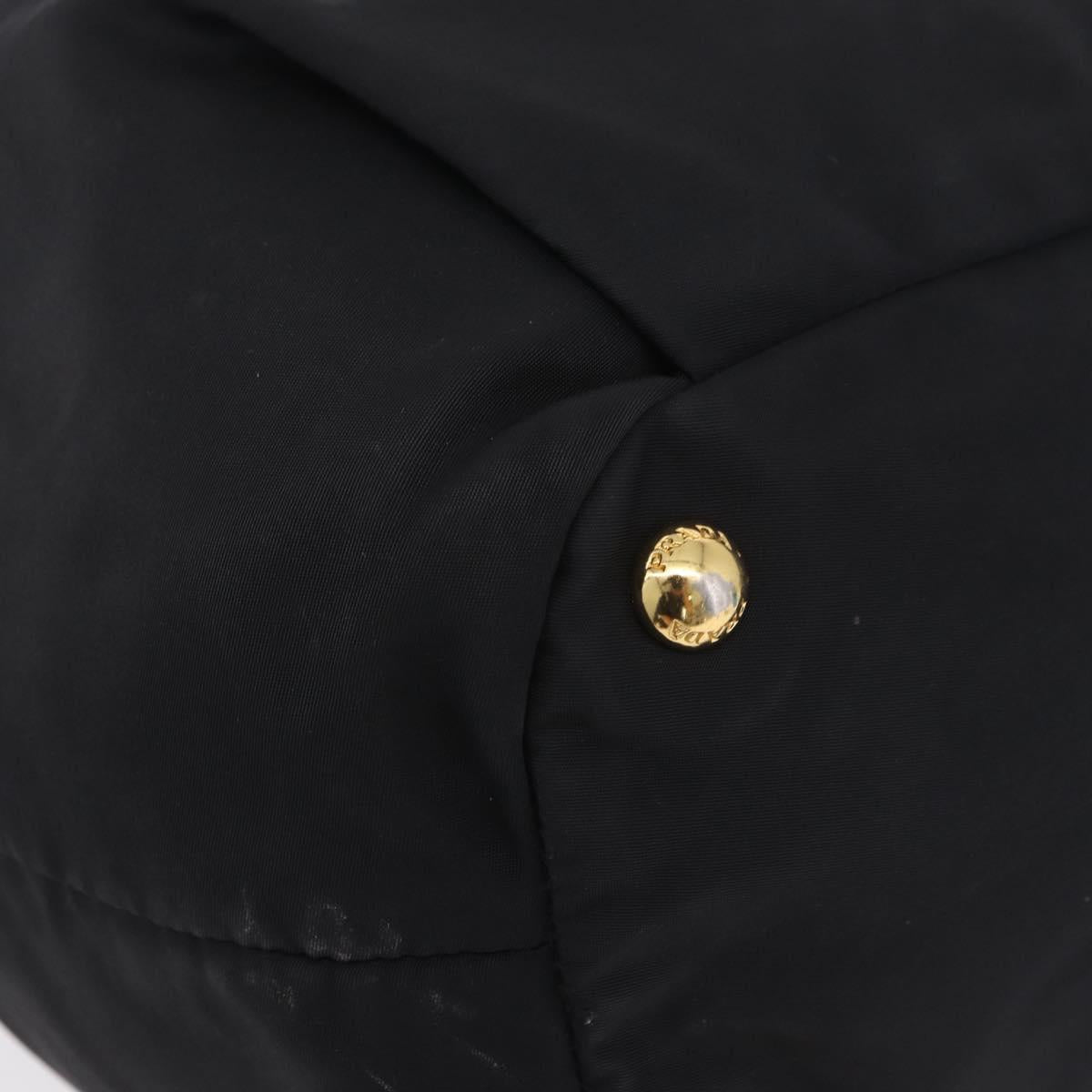 PRADA Tote Bag Nylon Black Gold Auth 206537