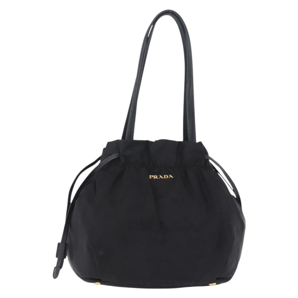 PRADA Tote Bag Nylon Black Gold Auth 206537
