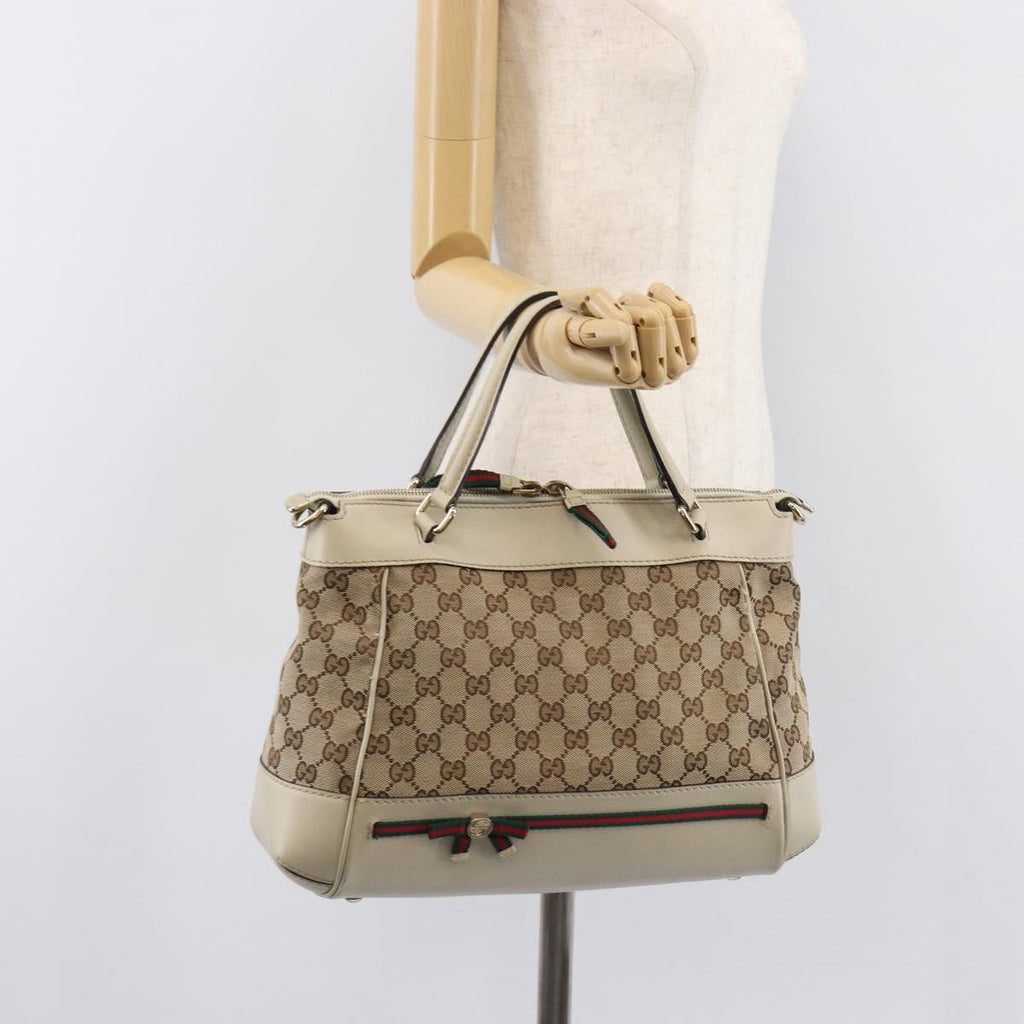 GUCCI GG Canvas Web Sherry Line Hand Bag Beige Gold 269894 Auth 206539A