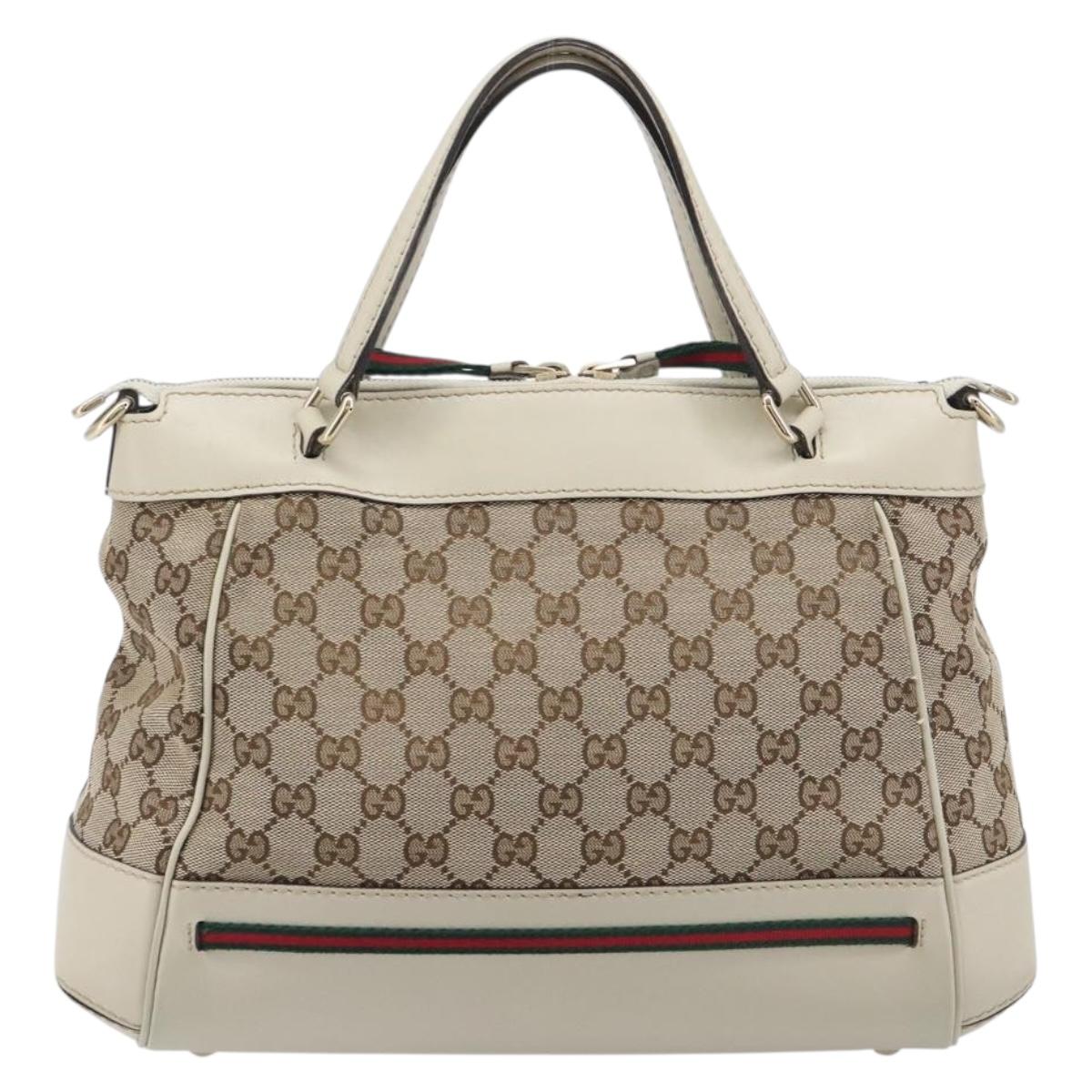 GUCCI GG Canvas Web Sherry Line Hand Bag Beige Gold 269894 Auth 206539A