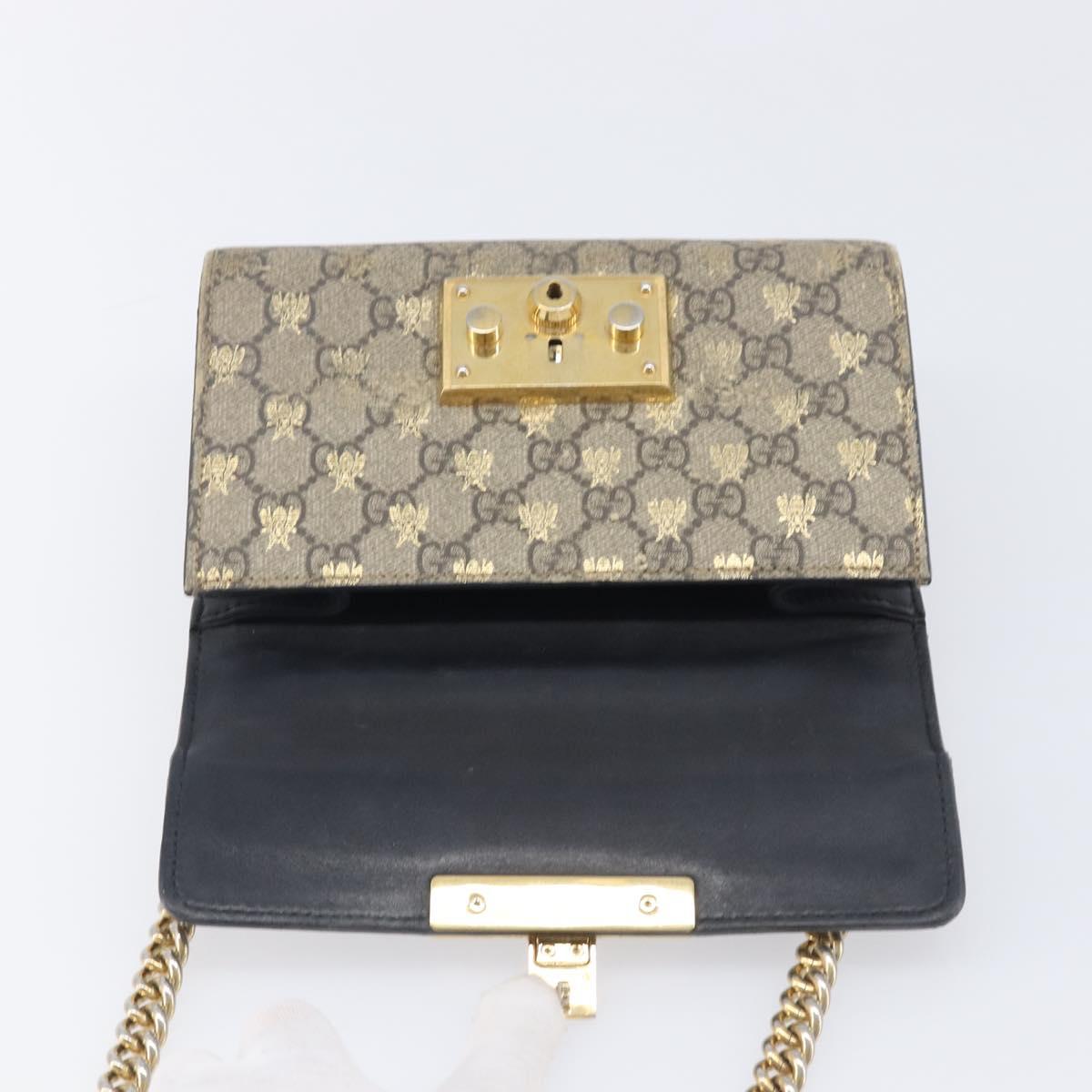 GUCCI GG Supreme Padlock Chain Shoulder Bag PVC Beige Gold 409487 Auth 206567