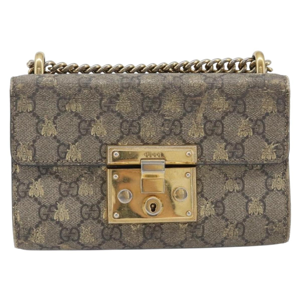 GUCCI GG Supreme Padlock Chain Shoulder Bag PVC Beige Gold 409487 Auth 206567