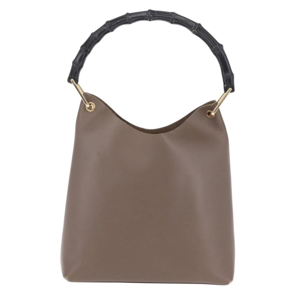 GUCCI Bamboo Hand Bag Leather Gray Gold Tone 001 2058 Auth 206638