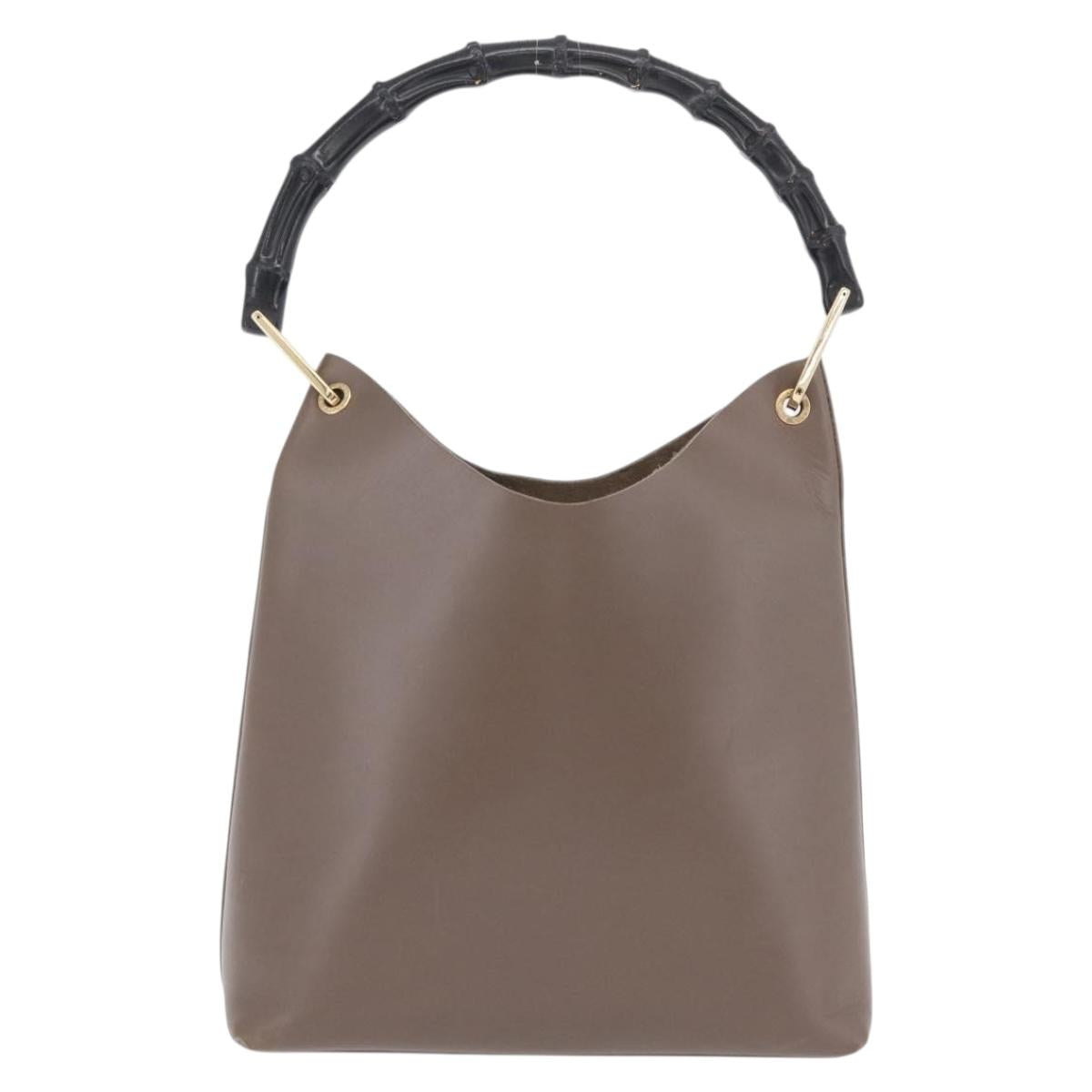 GUCCI Bamboo Hand Bag Leather Gray Gold Tone 001 2058 Auth 206638