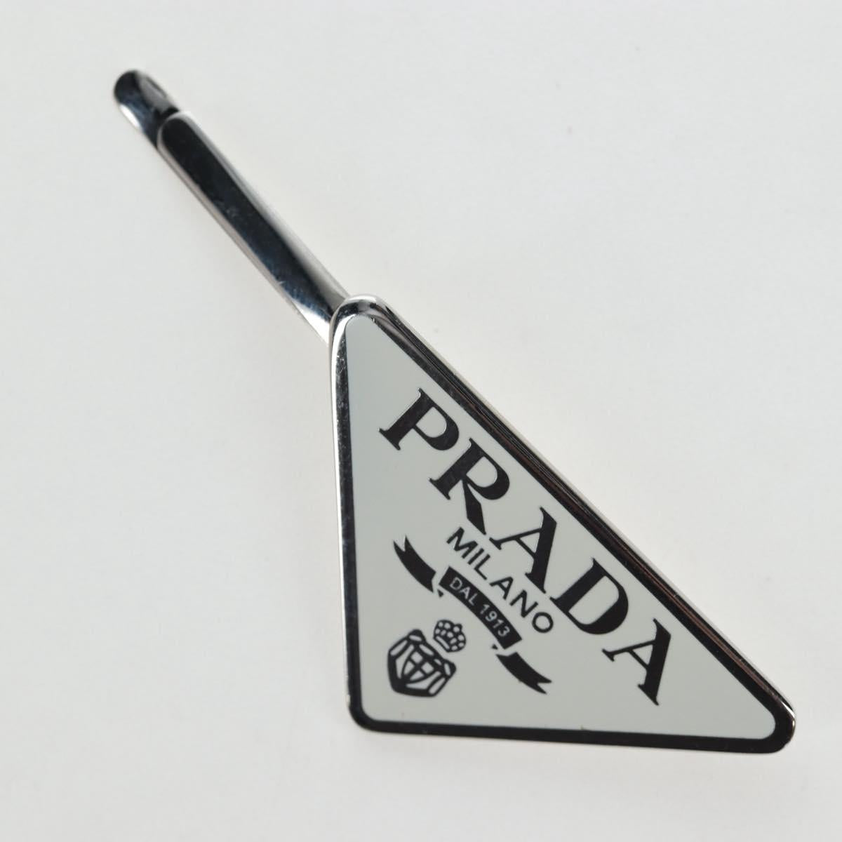 PRADA Hairpins 2 Sets Hair Clip Metal Silver Blue Auth 206677M