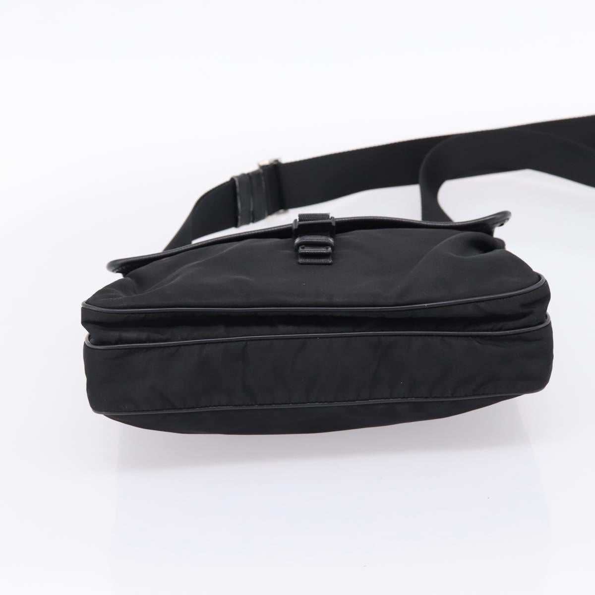 PRADA Shoulder Bag Nylon Black Silver Auth 206732