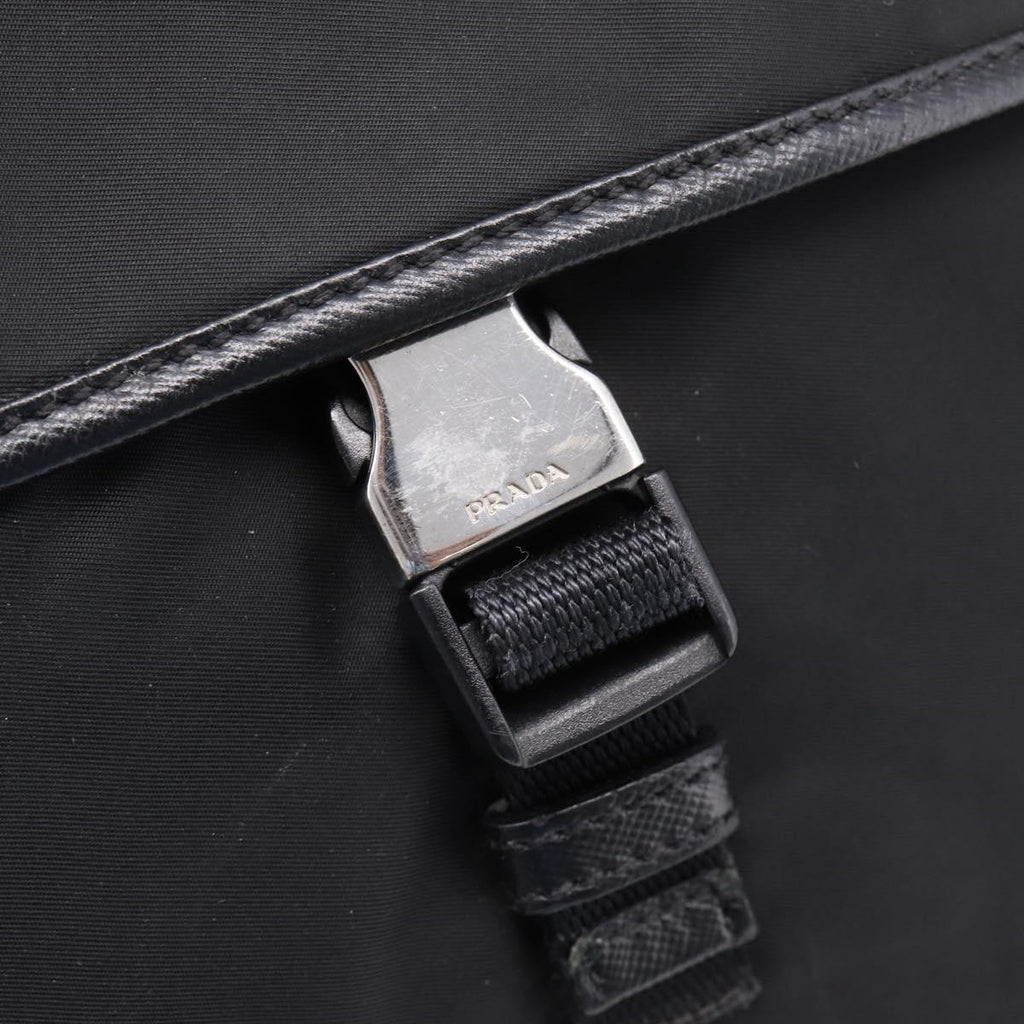 PRADA Shoulder Bag Nylon Black Silver Auth 206732
