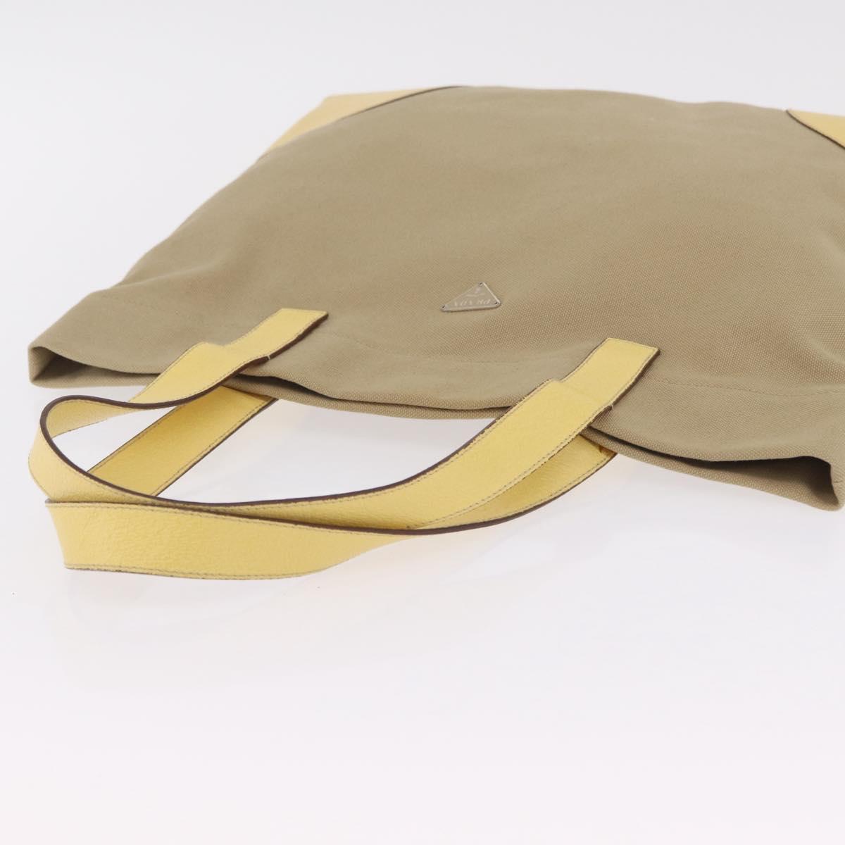 PRADA Hand Bag Canvas Beige Silver Auth 206790A