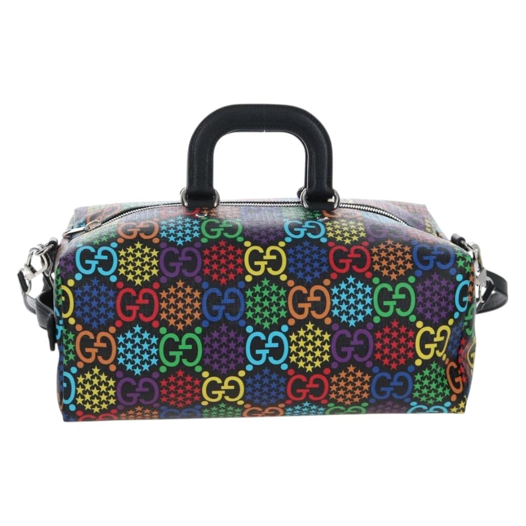 GUCCI GG Psychedelic Boston Bag PVC 2way Multicolor Silver 587866 Auth 206921SAM