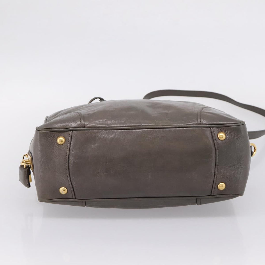 PRADA Hand Bag Leather 2way Gray Gold Auth 207067A
