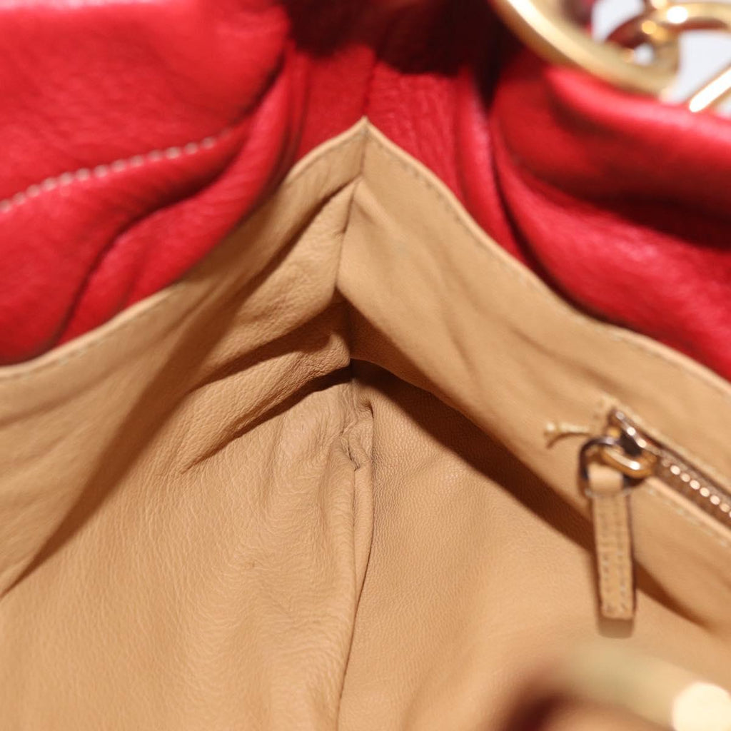 PRADA Chain Shoulder Bag Vittero Dino Leather Red Gold Auth 207148A