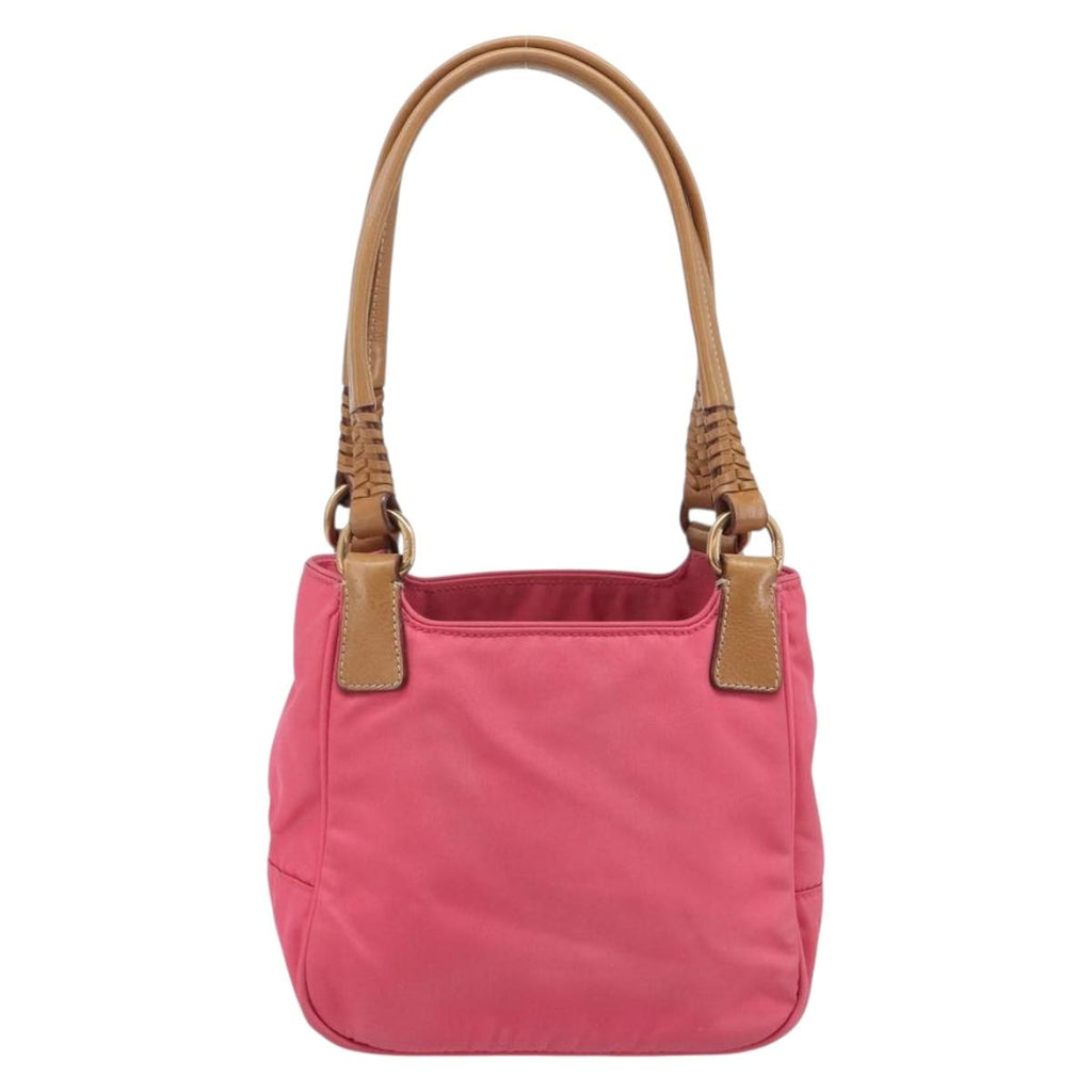PRADA Hand Bag Nylon Pink Gold Tone Auth 207253V